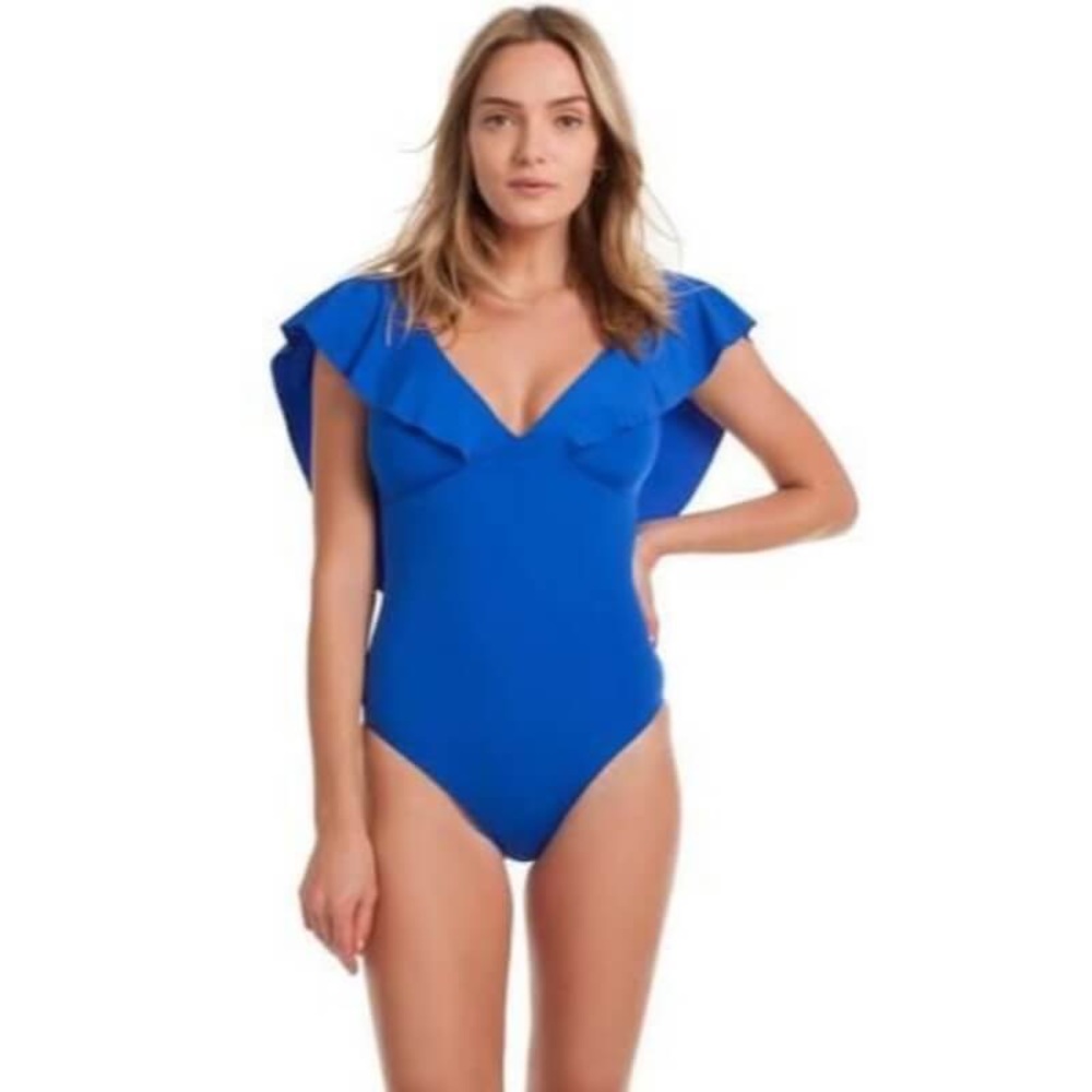 Trina Turk Indo Solid Ruffle Sleeve One Piece Swim